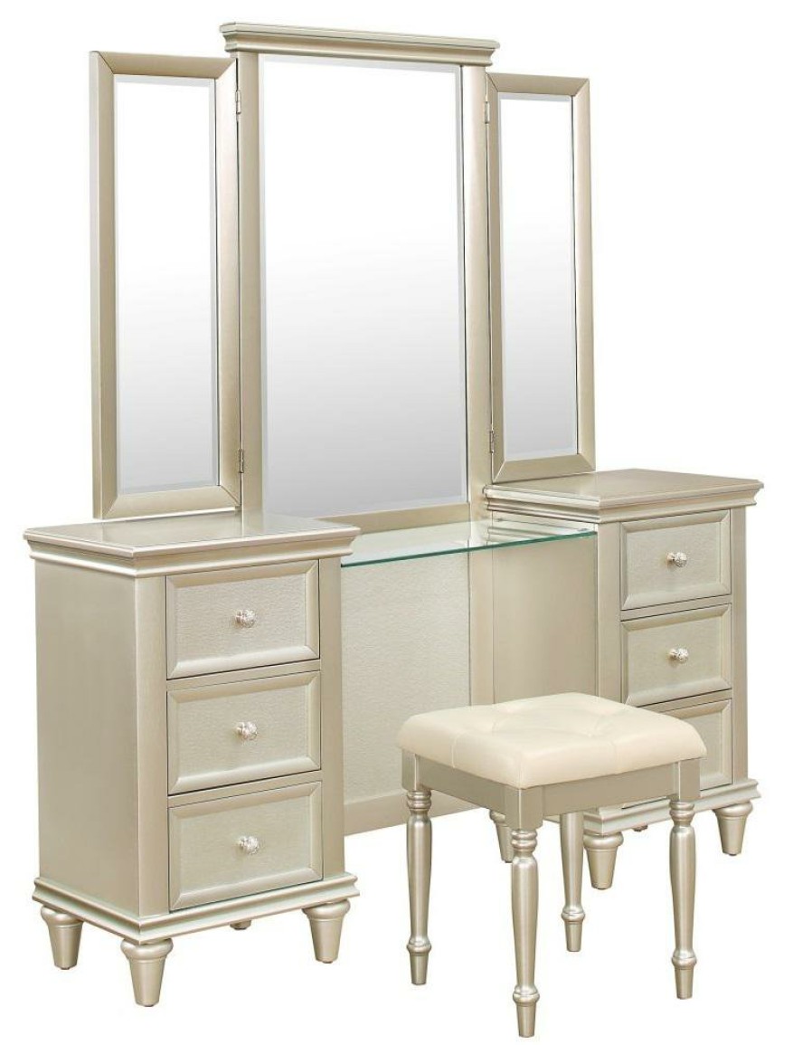 Bedroom Homelegance (Homerica East) | Homelegance Celandine Vanity Dresser With Mirror In Silver 1928-15*