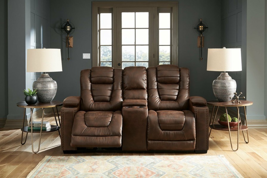 Living Room Ashley Furniture | Owner'S Box Power Reclining Loveseat With Console