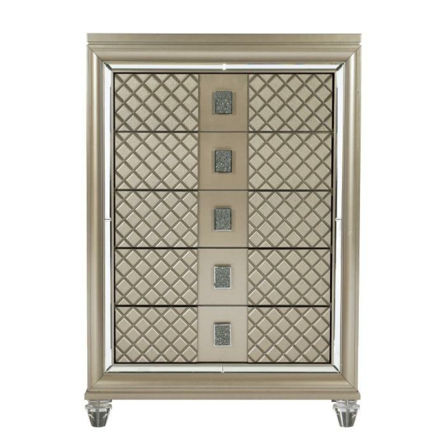 Bedroom Homelegance (Homerica East) | Homelegance Furniture Loudon 5 Drawer Chest In Champagne Metallic 1515-9