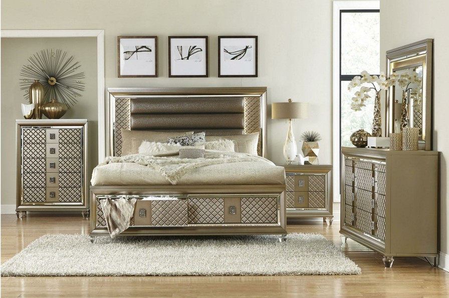 Bedroom Homelegance (Homerica East) | Homelegance Furniture Loudon 5 Drawer Chest In Champagne Metallic 1515-9