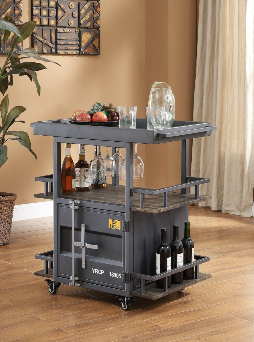 Dining Room ACME | Cargo Antique Walnut & Gunmetal Serving Cart