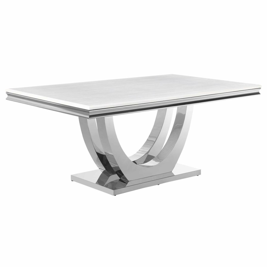 Dining Room Coaster Z2 Premium | Kerwin Rectangle Faux Marble Top Dining Table White And Chrome