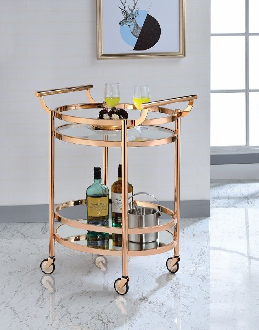 Dining Room ACME East | Lakelyn Rose Gold & Clear Glass Serving Cart