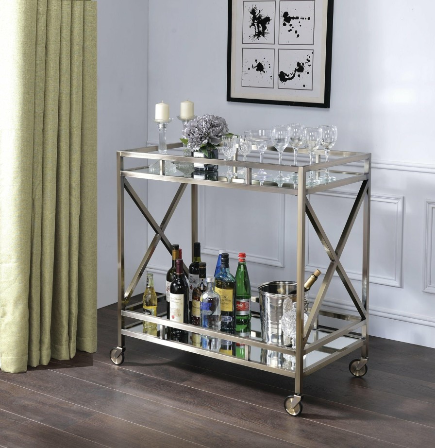 Dining Room ACME | Kristensen Antique Gold & Mirror Serving Cart