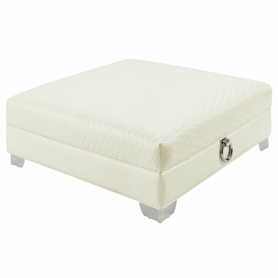 Living Room Coaster Z2 Premium | Chaviano Contemporary White Ottoman