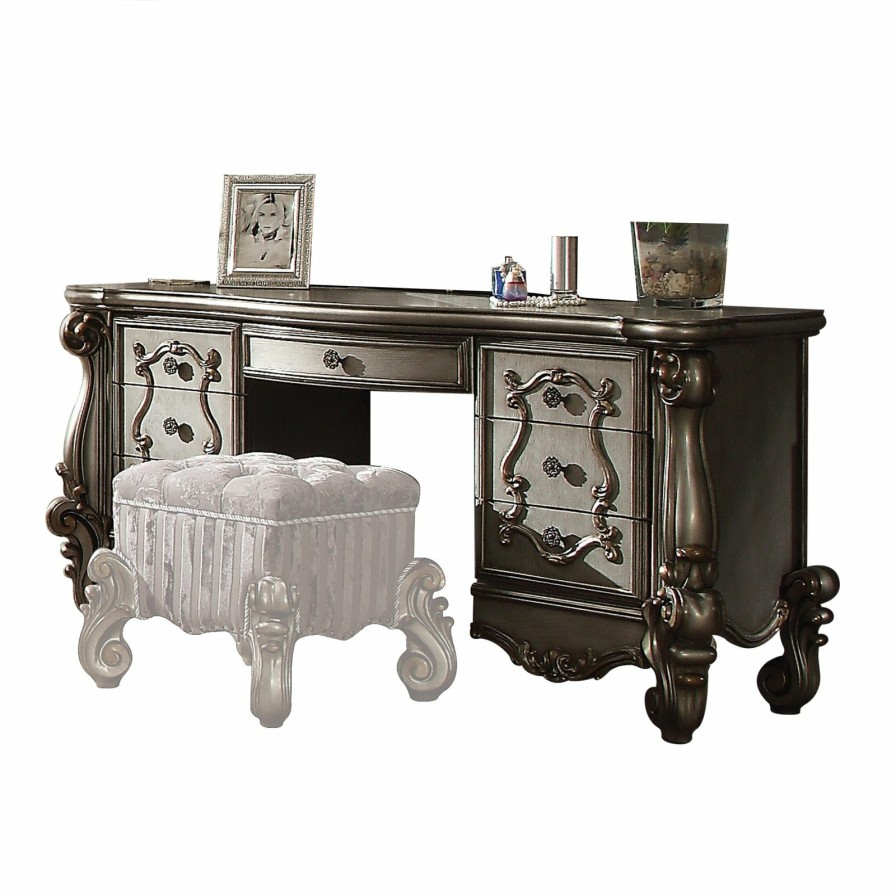 Bedroom ACME | Versailles Antique Platinum Vanity Desk