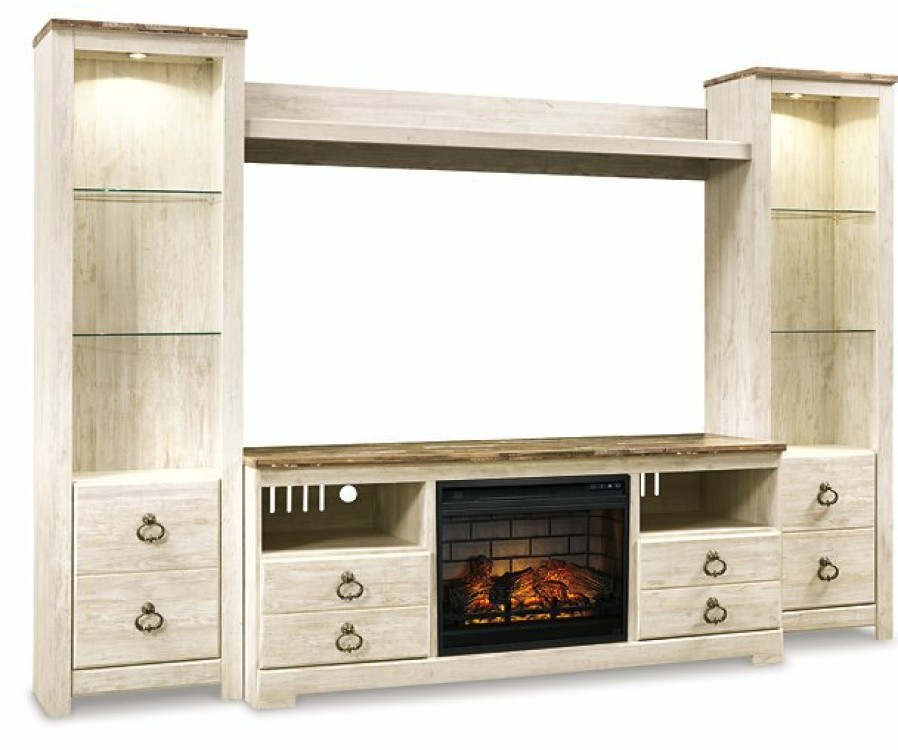 Entertainment Ashley Furniture | Willowton 4-Piece Entertainment Center With Electric Fireplace