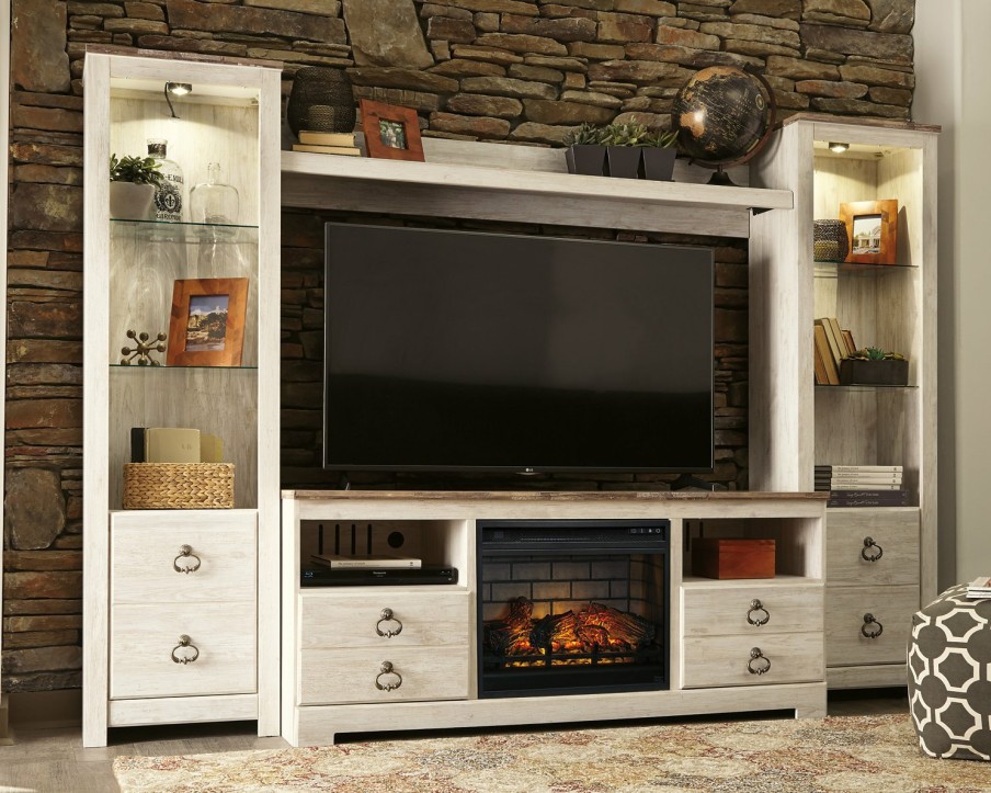 Entertainment Ashley Furniture | Willowton 4-Piece Entertainment Center With Electric Fireplace