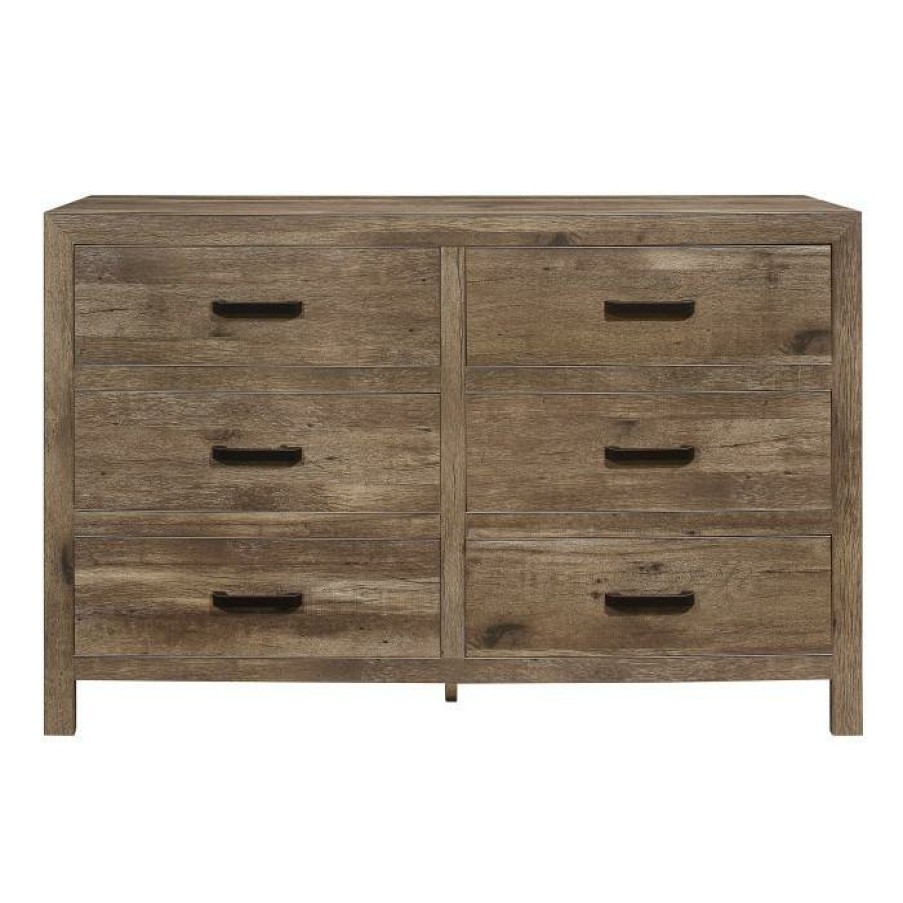 Bedroom Homelegance (Homerica East) | Homelegance Furniture Mandan 6 Drawer Dresser In Weathered Pine 1910-5