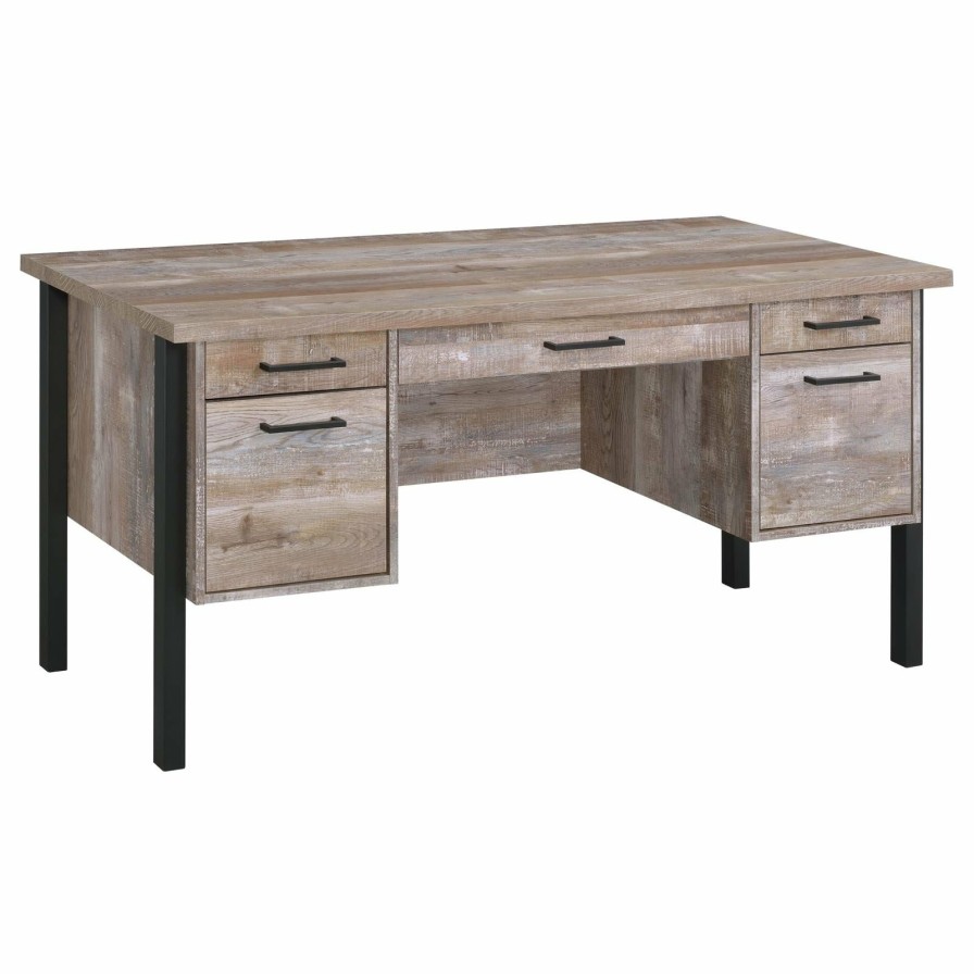 Home Office Coaster Z2 Premium | Samson Rustic Weathered Oak Office Desk