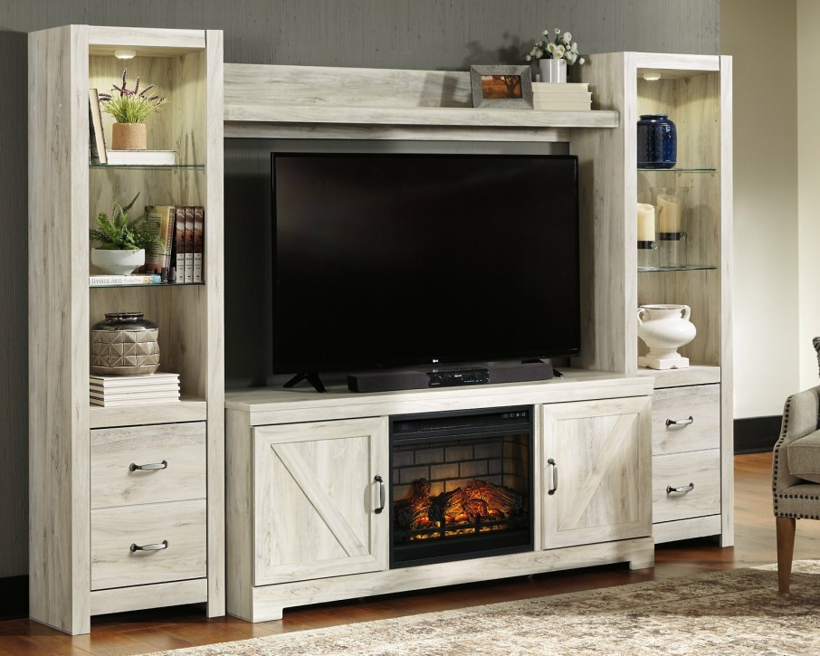 Entertainment Ashley Furniture | Bellaby 4-Piece Entertainment Center With Electric Fireplace