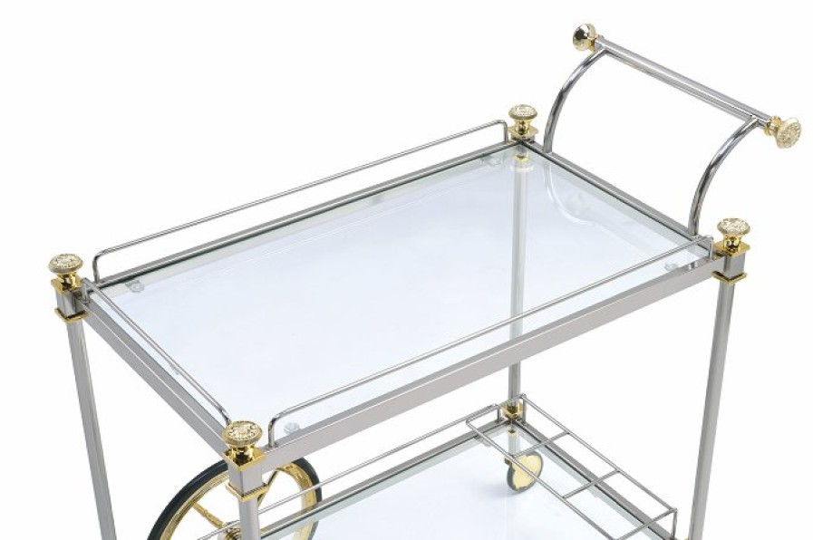 Dining Room ACME | Cyrus Silver/Gold & Clear Glass Serving Cart