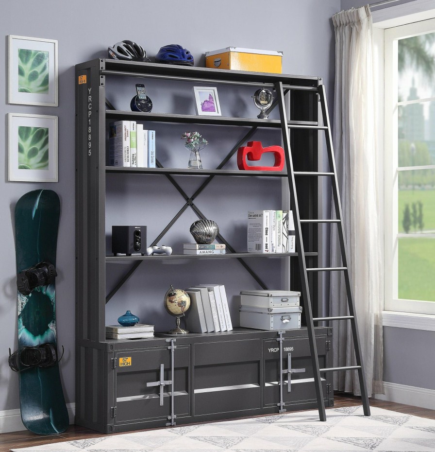 Home Office ACME | Cargo Gunmetal Bookshelf & Ladder