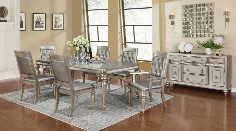 Dining Room Coaster Z2 Premium | Bling Game Hollywood Glam Metallic Platinum Dining Table