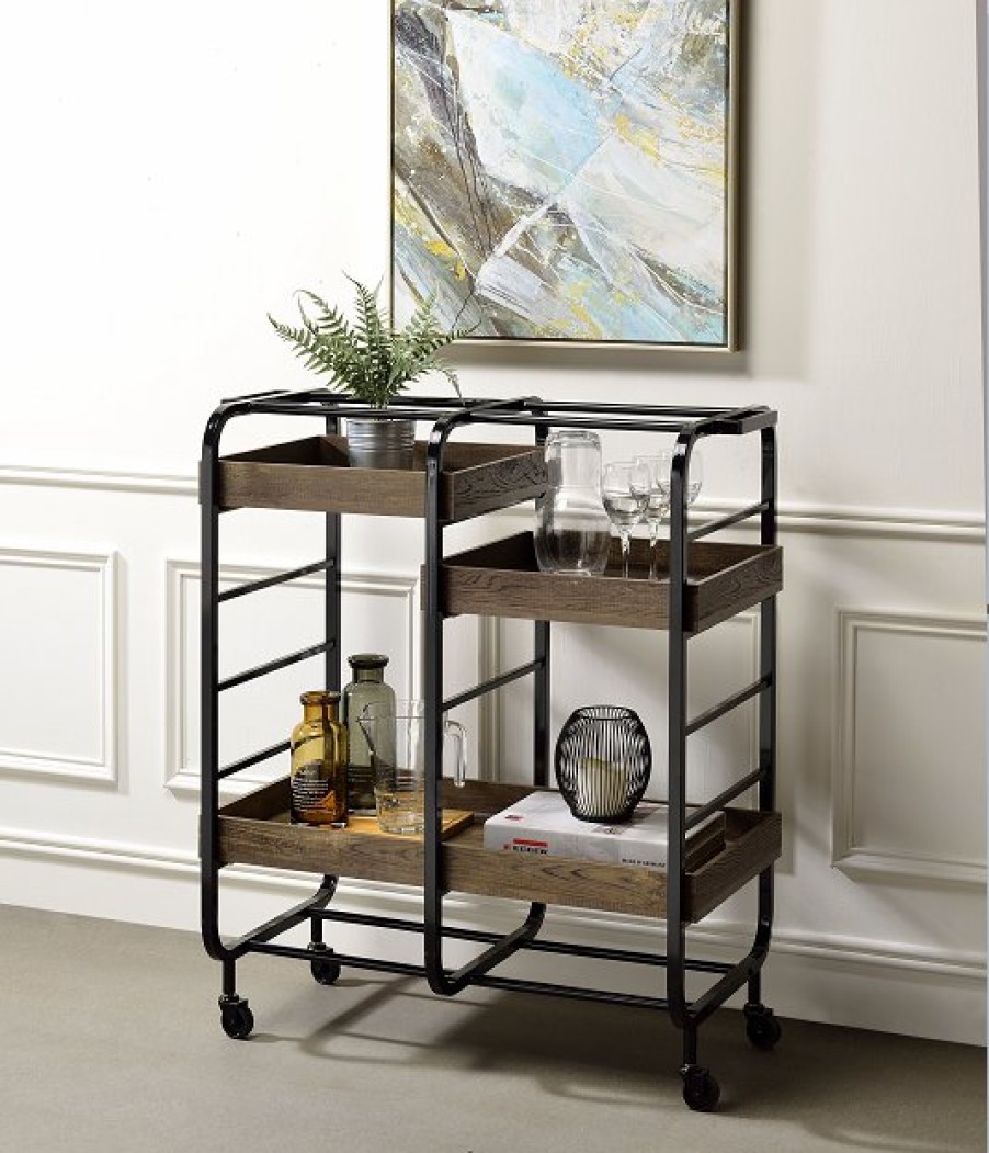 Dining Room ACME | Vorrik Black & Walnut Serving Cart