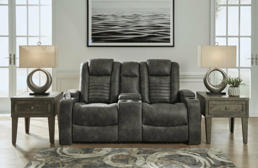 Living Room Ashley Furniture | Soundcheck Power Reclining Loveseat With Console