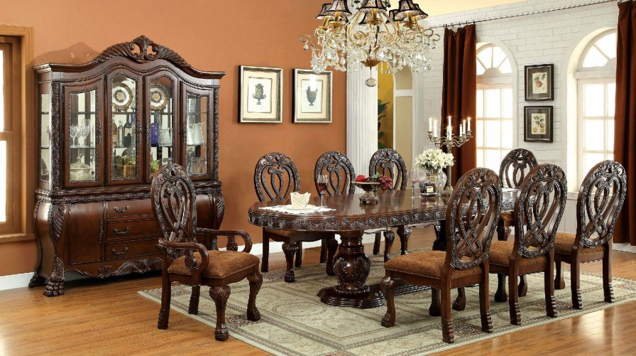 Dining Room FOA East | Wyndmere Cherry 7 Pc. Dining Table Set (2Ac+4Sc)