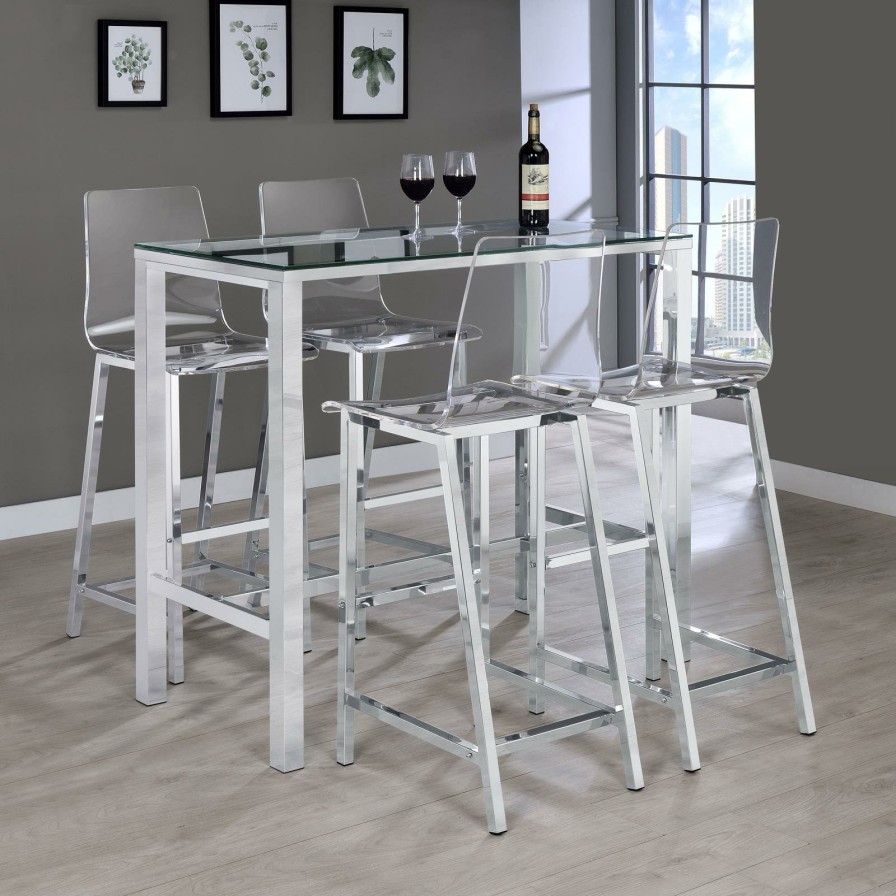 Dining Room Coaster Z2 Premium | Tolbert 5 Piece Bar Set With Acrylic Chairs Clear And Chrome