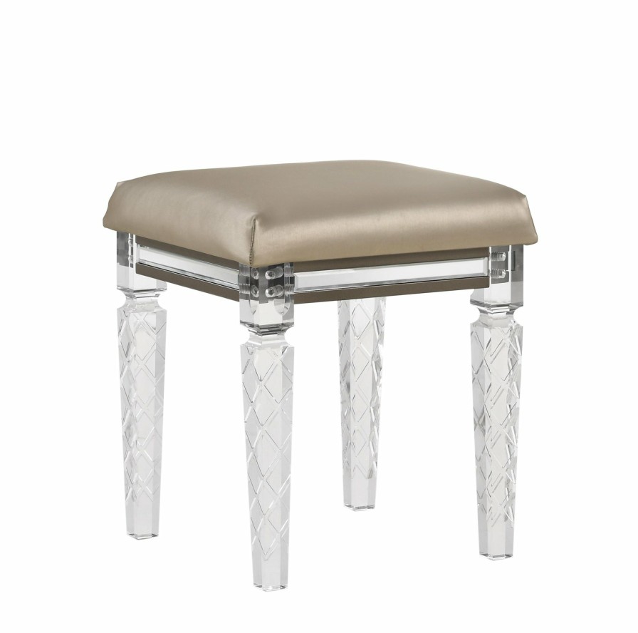 Bedroom ACME | Skylar Pu & Dark Champagne Vanity Stool