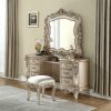 Bedroom ACME | Gorsedd Fabric & Antique White Vanity Stool