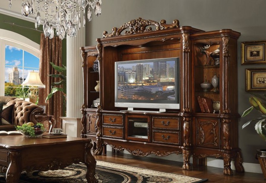 Entertainment ACME | Dresden Cherry Oak Entertainment Center (Side Piers & Bridge)