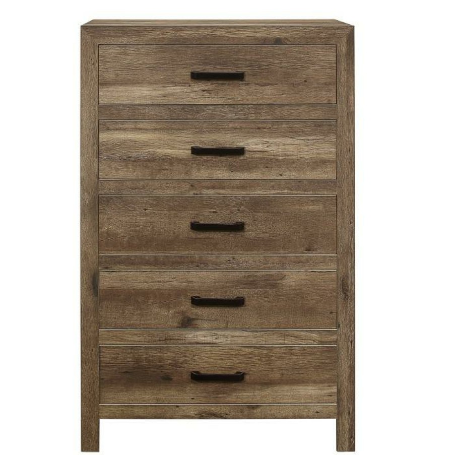 Bedroom Homelegance (Homerica East) | Homelegance Furniture Mandan 5 Drawer Chest In Weathered Pine 1910-9