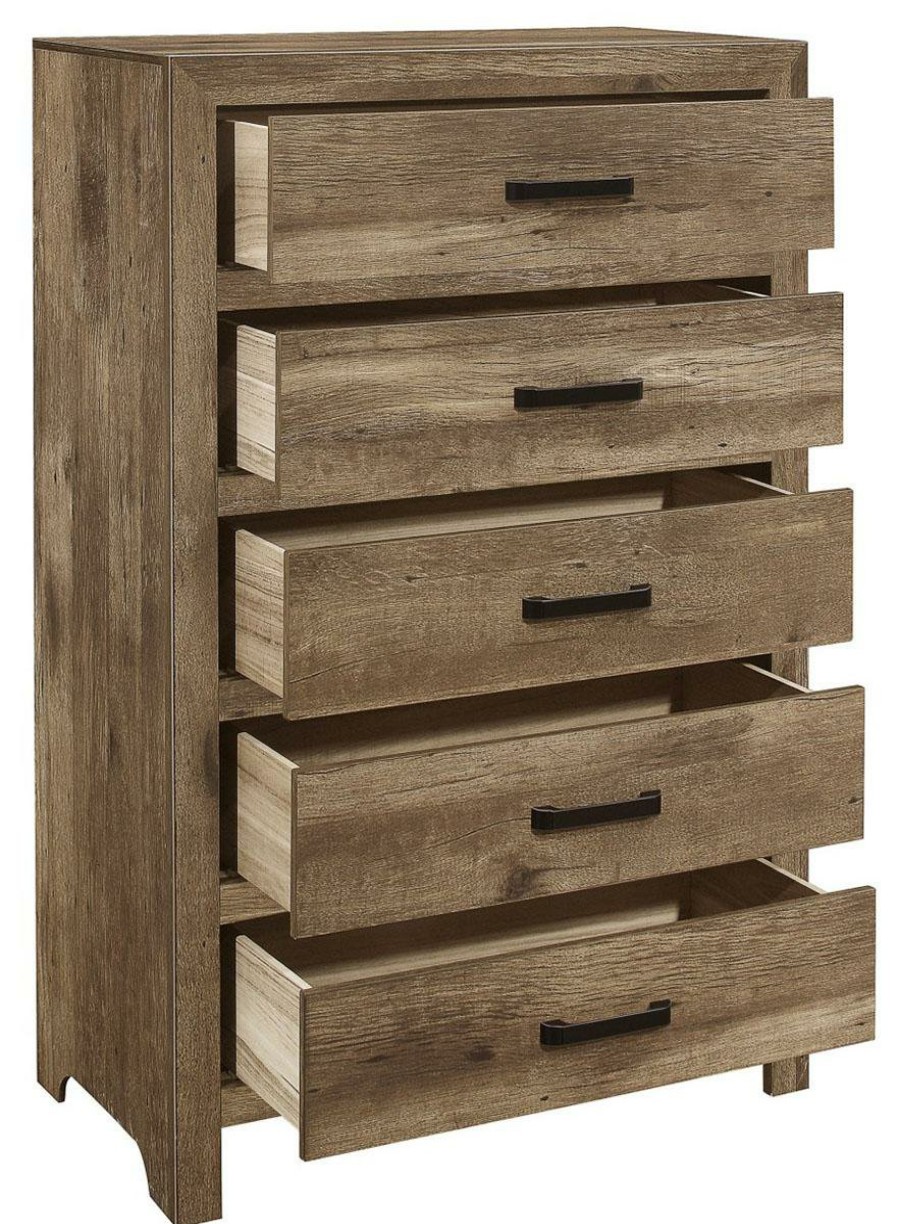 Bedroom Homelegance (Homerica East) | Homelegance Furniture Mandan 5 Drawer Chest In Weathered Pine 1910-9