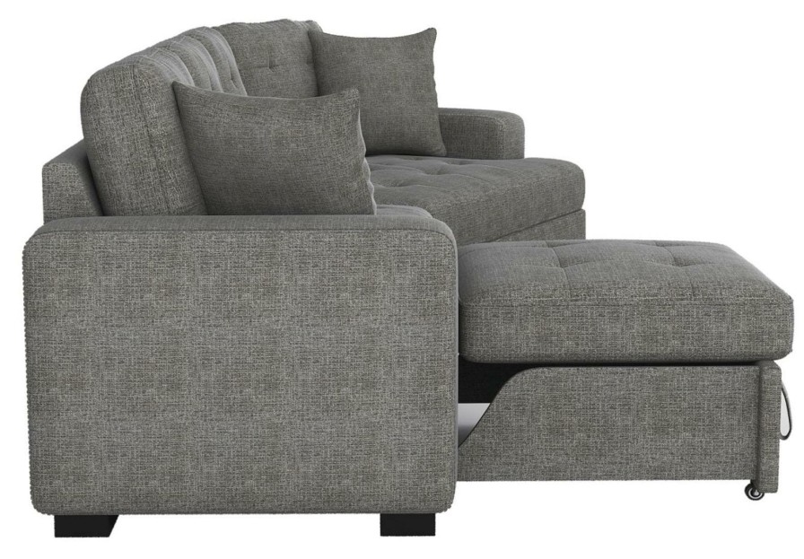 Living Room Homelegance (Homerica East) | Homelegance Furniture Logansport Left Side 2-Seater With Pull-Out Ottoman And 1 Pillow In Gray 9401Gry-2L