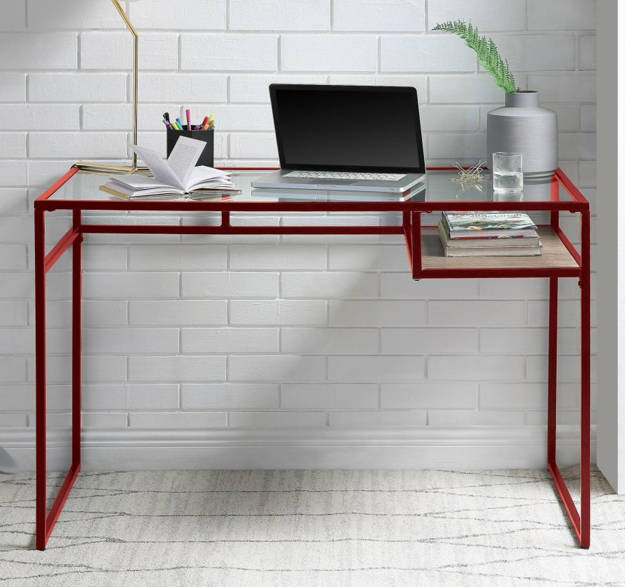 Home Office ACME East | Yasin Red & Glass Desk