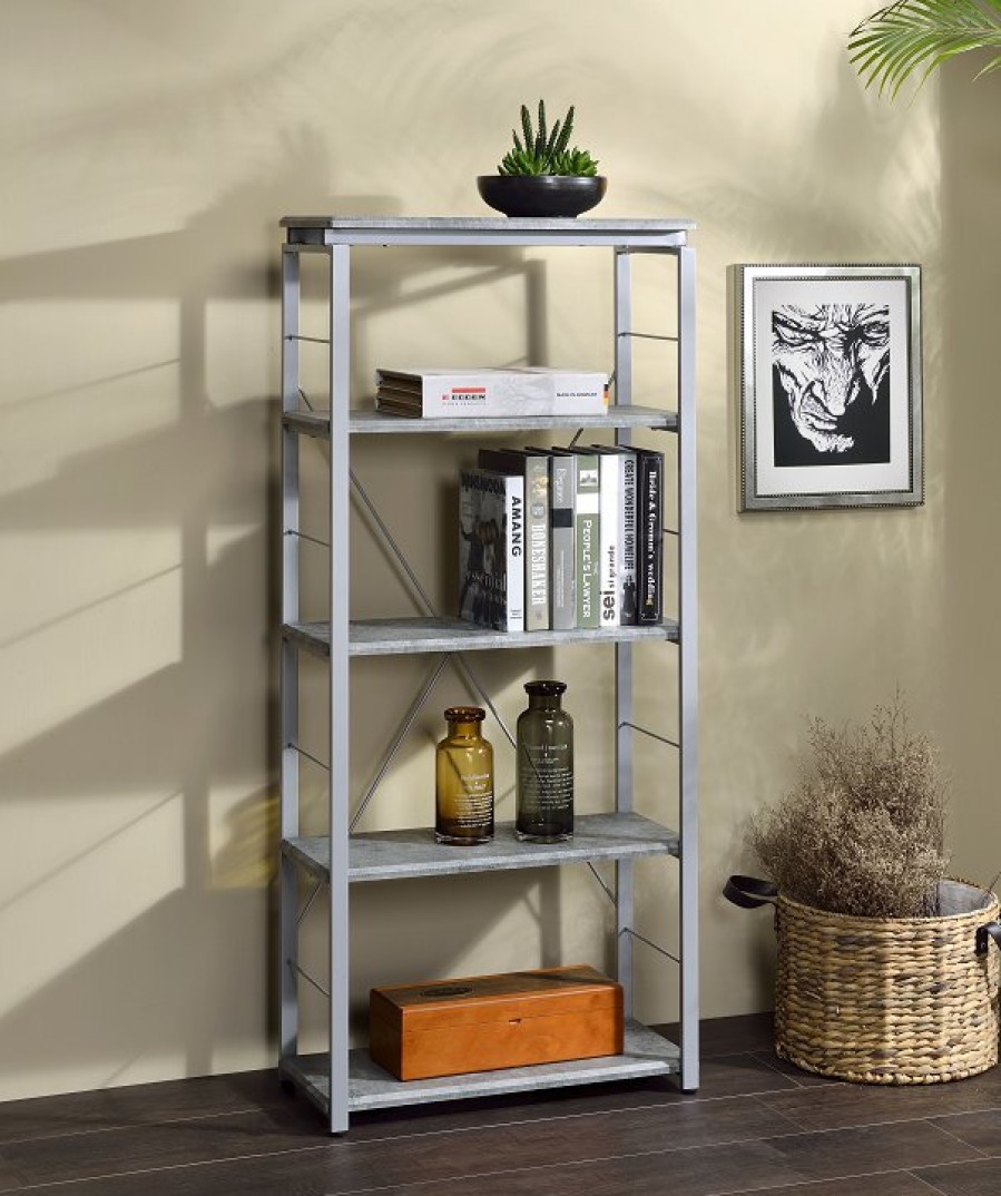 Home Office ACME East | Jurgen Faux Concrete & Silver Bookshelf