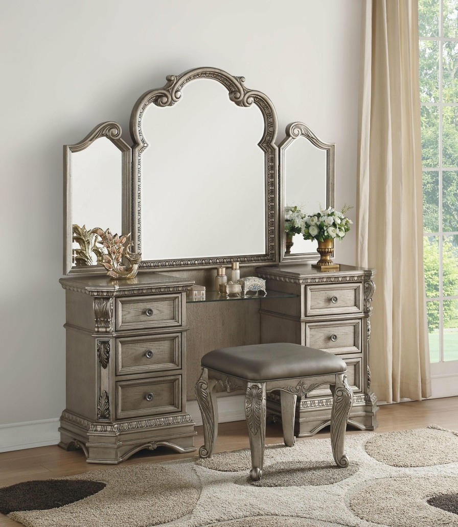 Bedroom ACME | Northville Antique Silver Vanity Desk