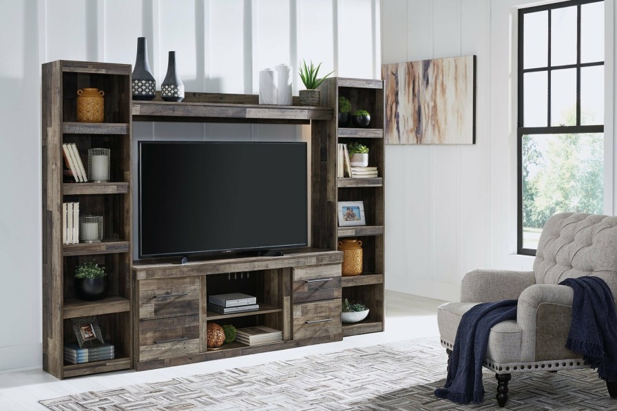 Entertainment Ashley Furniture | Derekson 4-Piece Entertainment Center