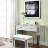 Bedroom ACME | Noralie Pu, Mirrored & Faux Diamonds Vanity Stool