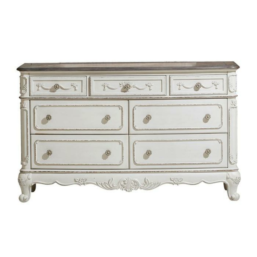 Bedroom Homelegance (Homerica East) | Homelegance Cinderella 7 Drawer Dresser In Antique White With Grey Rub-Through