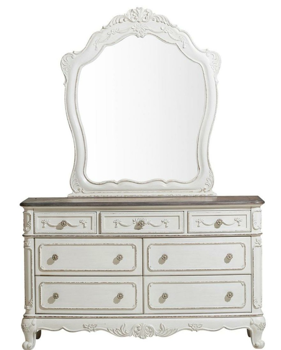 Bedroom Homelegance (Homerica East) | Homelegance Cinderella 7 Drawer Dresser In Antique White With Grey Rub-Through