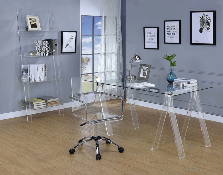 Home Office Coaster Z2 Premium | Amaturo Clear Acrylic Ladder Bookcase