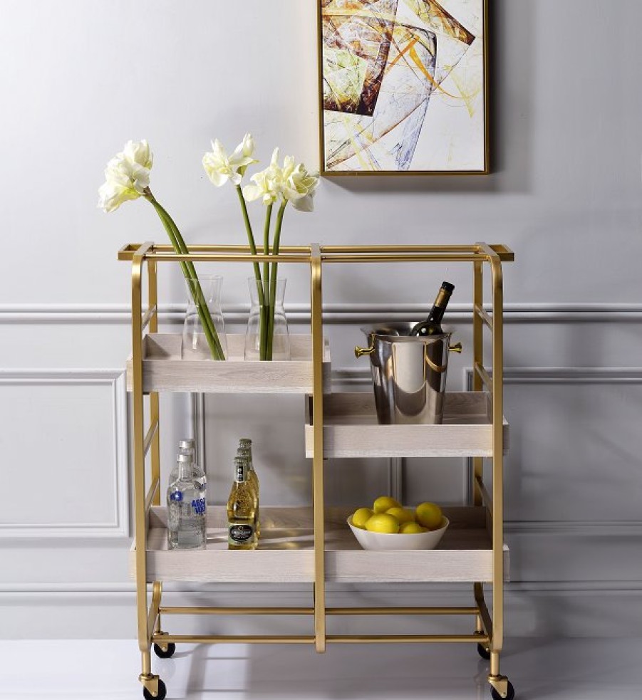 Dining Room ACME | Vorrik Gold & White-Washed Serving Cart