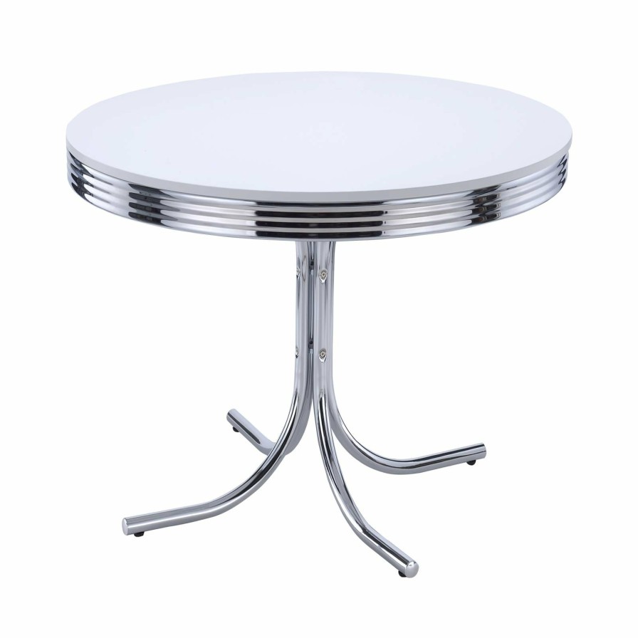 Dining Room Coaster Z2 Premium | Retro White And Chrome Dining Table