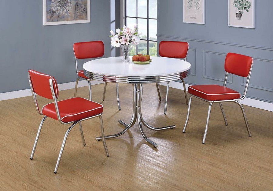 Dining Room Coaster Z2 Premium | Retro White And Chrome Dining Table