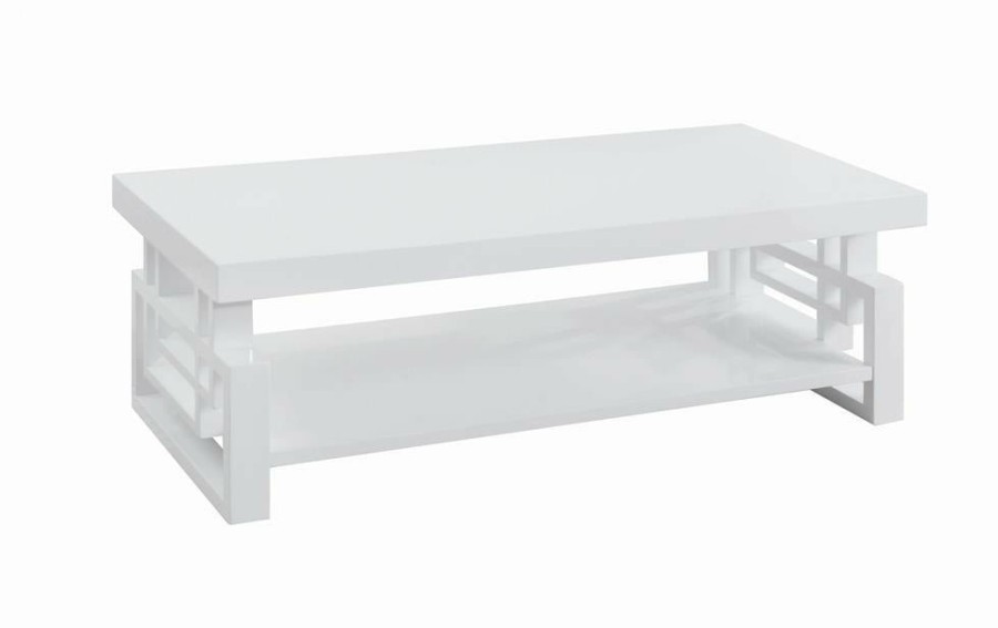 Living Room Coaster Z2 Premium | Transitional Glossy White Coffee Table