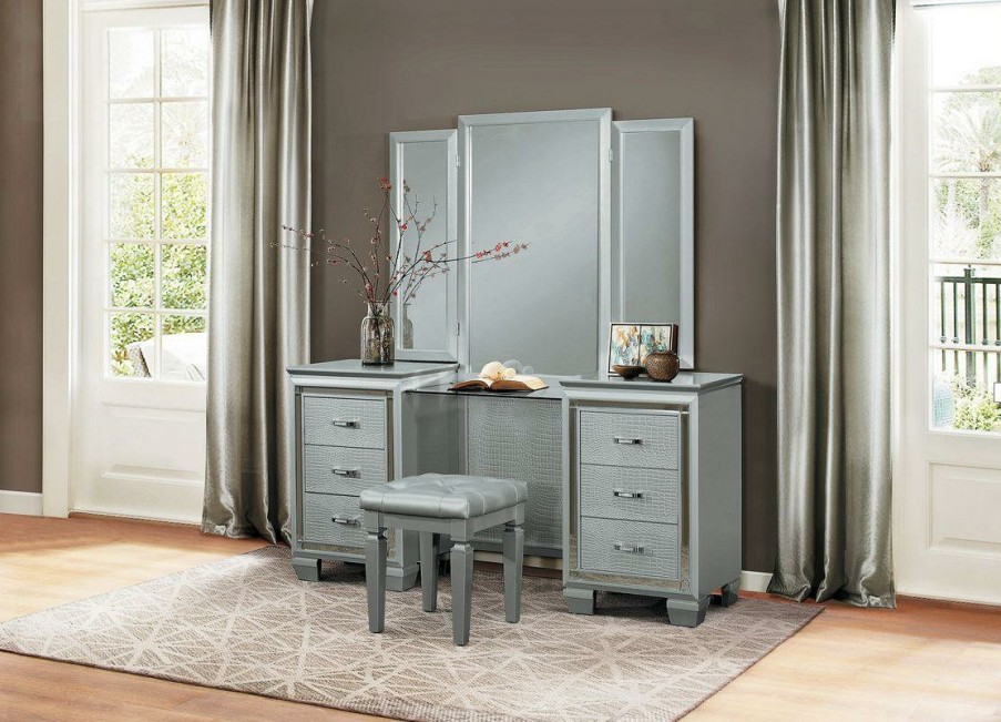 Bedroom Homelegance (Homerica East) | Homelegance Allura Vanity Dresser With Mirror In Silver 1916-15*