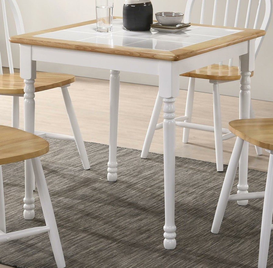 Dining Room Coaster Z2 Premium | Country Natural Brown Dining Table With White Tile Top