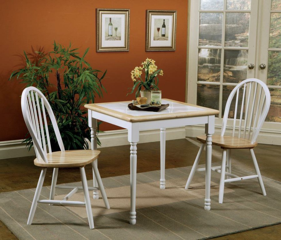 Dining Room Coaster Z2 Premium | Country Natural Brown Dining Table With White Tile Top