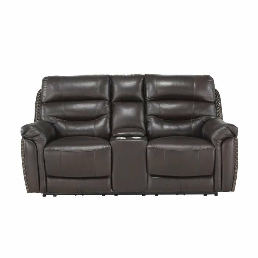 Living Room Homelegance (Homerica East) | Homelegance Furniture Lance Power Double Reclining Loveseat With Power Headrests In Brown