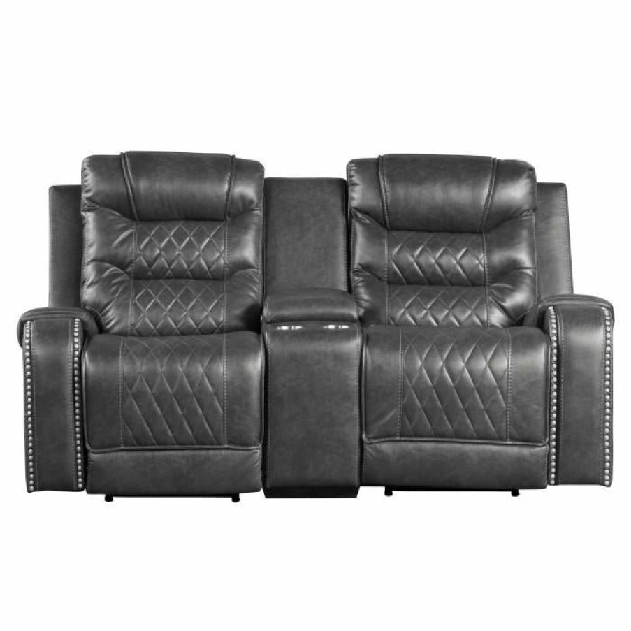 Living Room Homelegance (Homerica East) | Homelegance Furniture Putnam Power Double Reclining Loveseat In Gray 9405Gy-2Pw