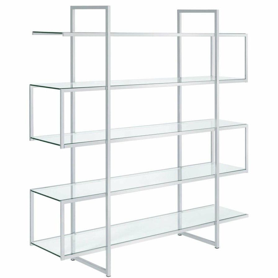 Home Office Coaster Z2 Premium | G801304 Contemporary Silver Metal And Glass Bookcase