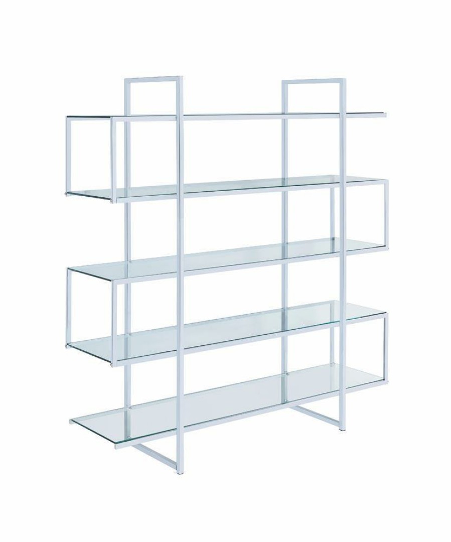 Home Office Coaster Z2 Premium | G801304 Contemporary Silver Metal And Glass Bookcase