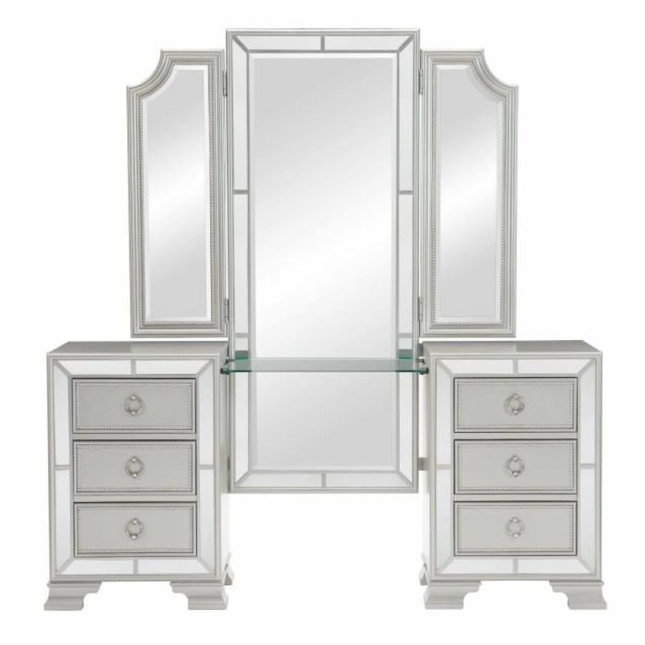 Bedroom Homelegance | Homelegance Avondale Vanity Dresser With Mirror In Silver 1646-15