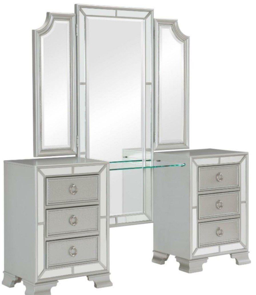 Bedroom Homelegance | Homelegance Avondale Vanity Dresser With Mirror In Silver 1646-15