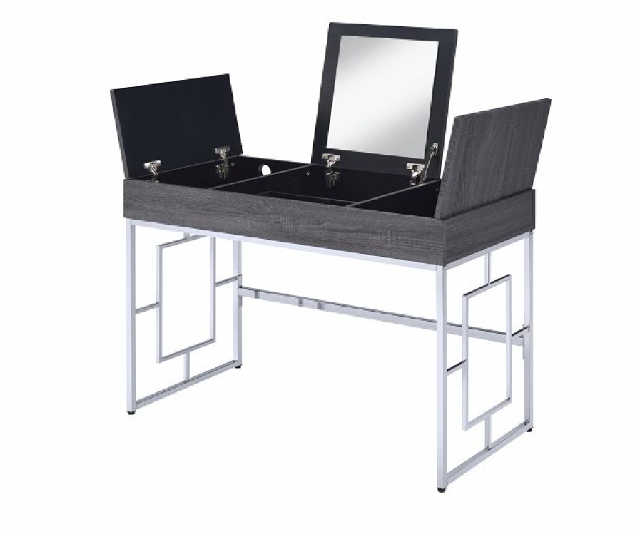 Bedroom ACME | Saffron Black Oak & Chrome Vanity Desk